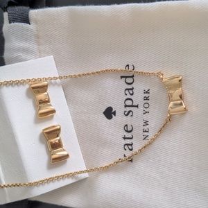 Kate Spade Gold Bow Earrings and Necklace Set
